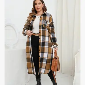 ZOMVA Women's Plus Size 0X-5X Plaid Flannel Long Jacket Coat Oversized Button Down Outwear with Pockets
