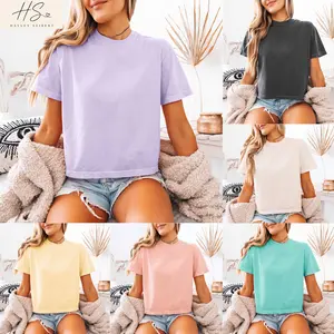 Comfort Colors Women's Boxy Crop Top T Shirt, Plain Solid Color Cropped Tee, Casual Summer Basic Short Sleeve Relaxed Fit Everyday Top