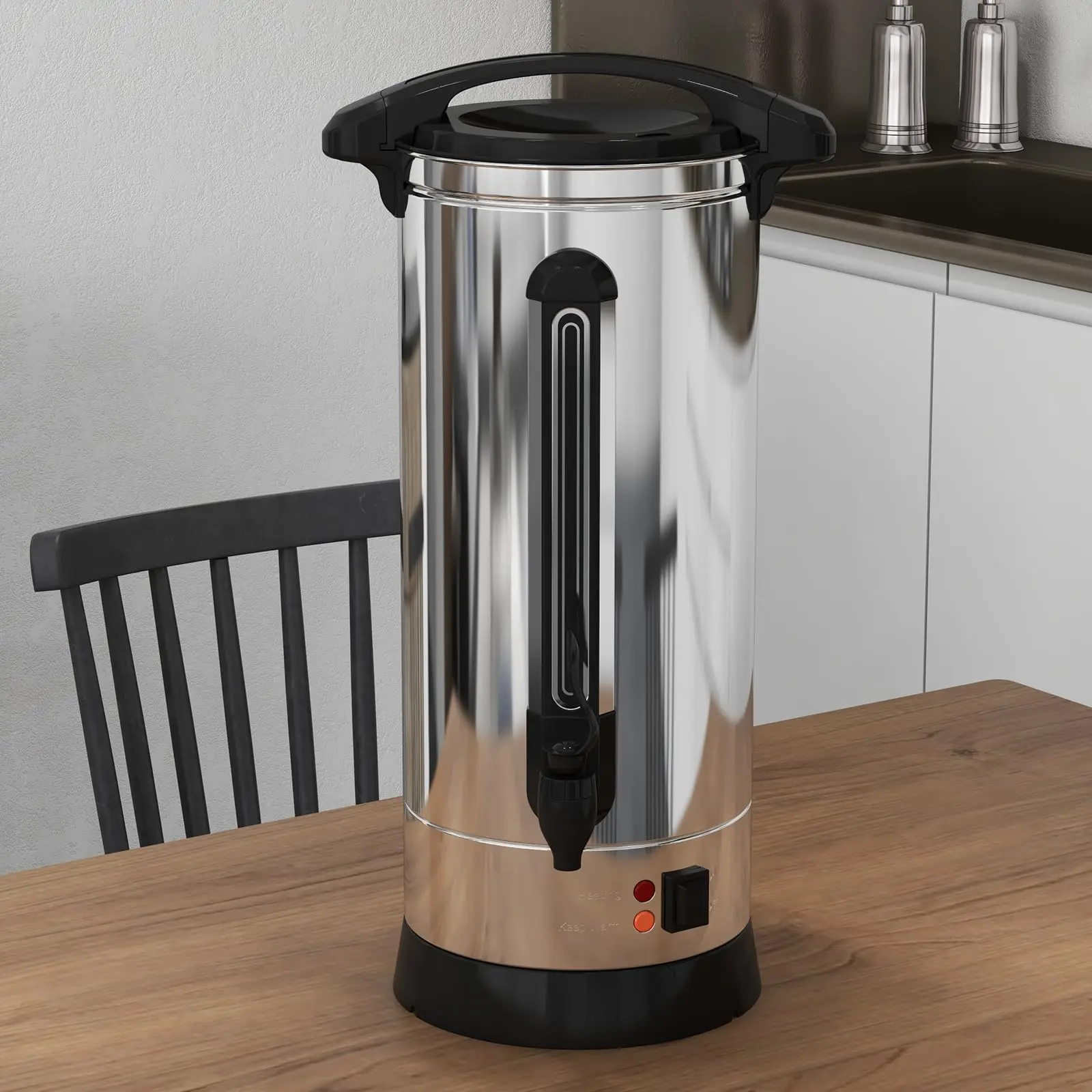 GARVEE Commercial Coffee Urn available in 14L and 18L sizes, featuring stainless steel construction, 1500W fast brewing, electric operation, and auto-keep warm function, ideal for catering, restaurants, and events.