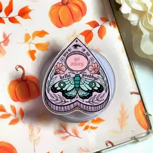 Go Away Planchette Phone Grip, Luna Moth Ouija Accessory for Introverts, Gothic Floral Phone Stand, Spooky Goth Gift for Her, Aesthetic Witchy Griptok, Dark Occult Celestial Phone Holder
