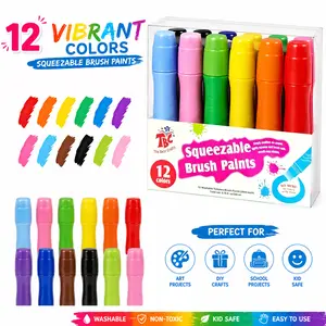 TBC The Best Crafts 12Colors Squeezable Brush Paints for Beginners for Early Learning, Washable Tempera Paint Brushes, Assorted Baisic/ Neon/ Pastel Colors( 24ml/0.8oz Each), Easy to Paint, Art Education, Easytouse Brushes, Nontoxic Paints outdoorfun