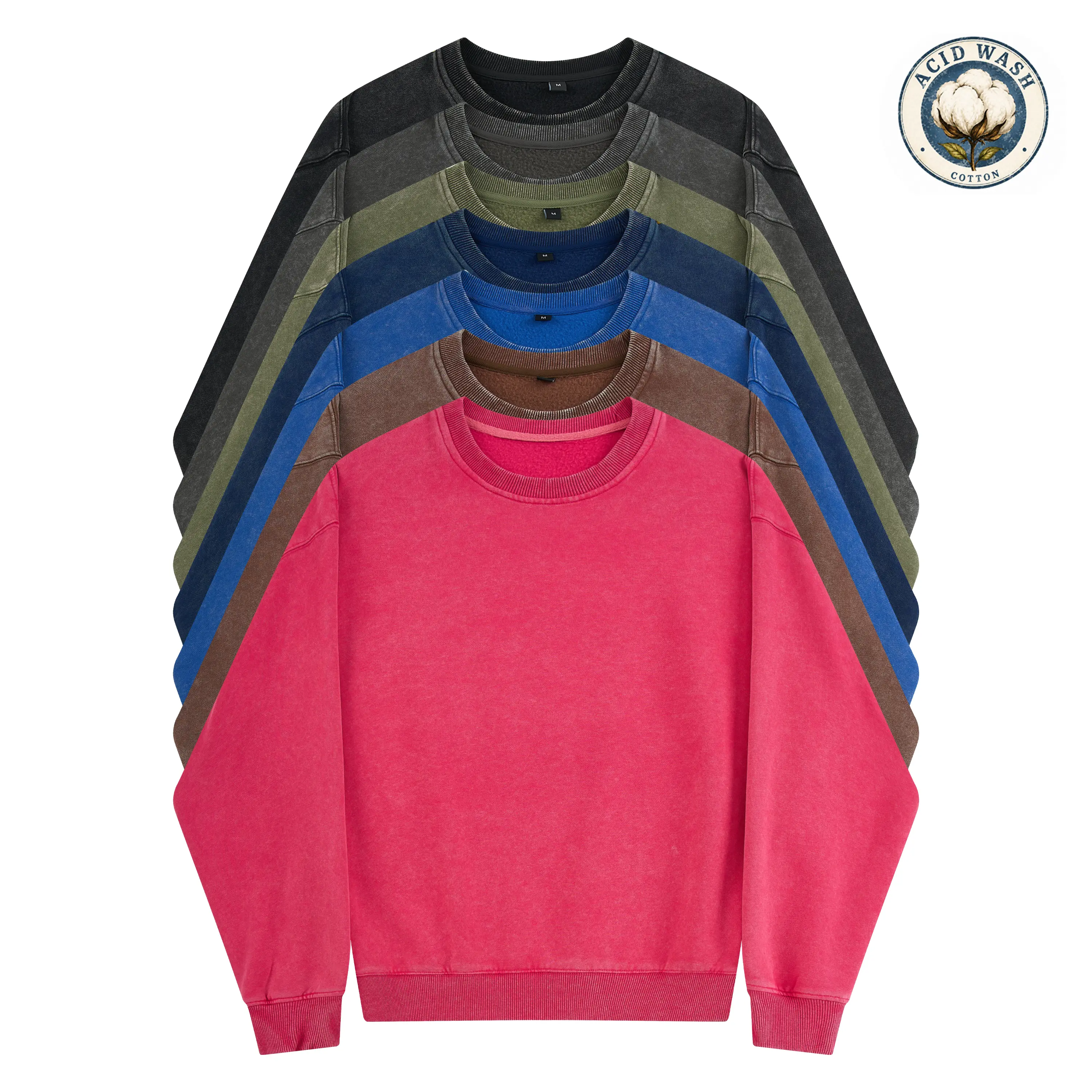 New autumn/winter men’s fleece-lined cotton athletic crewneck sweatshirt with acid wash finish, women’s same top, kangaroo pocket design, retro style, suitable for all seasons (S~XXL).