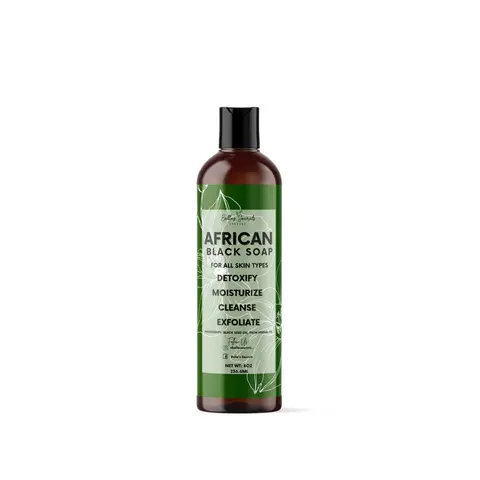 BELLE'S SECRETS Liquid African Black Soap Body Wash Cleanser, Herbal Acne-Fighting Detox Body Care Moisturizer