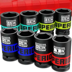 8 count 3/4" Drive Impact Socket Set, 1" to 1-1/2" Deep Socket, SAE Axle Nut Socket, 6-Point, Heavy Duty CR-MO, Large Automotive Repairs, Agricultural implement