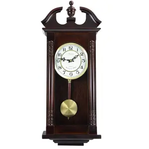 Bedford Clock Collection  27.5 in. Classic Chiming Wall Clock with Swinging Pendulum, Cherry Oak Finish