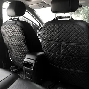 PU Leather Car Seat Kick Pad with Storage, Child Protection Cover, Universal Fit, Waterproof Backrest Protector, Includes Storage Bag