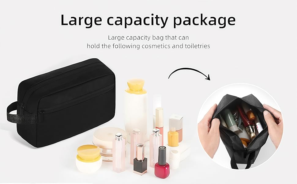 Travel Toiletry Bag Large Capacity Lightweight 300D Oxford Fabric Waterproof PU Lined with Hanging Hook for Women Men Black