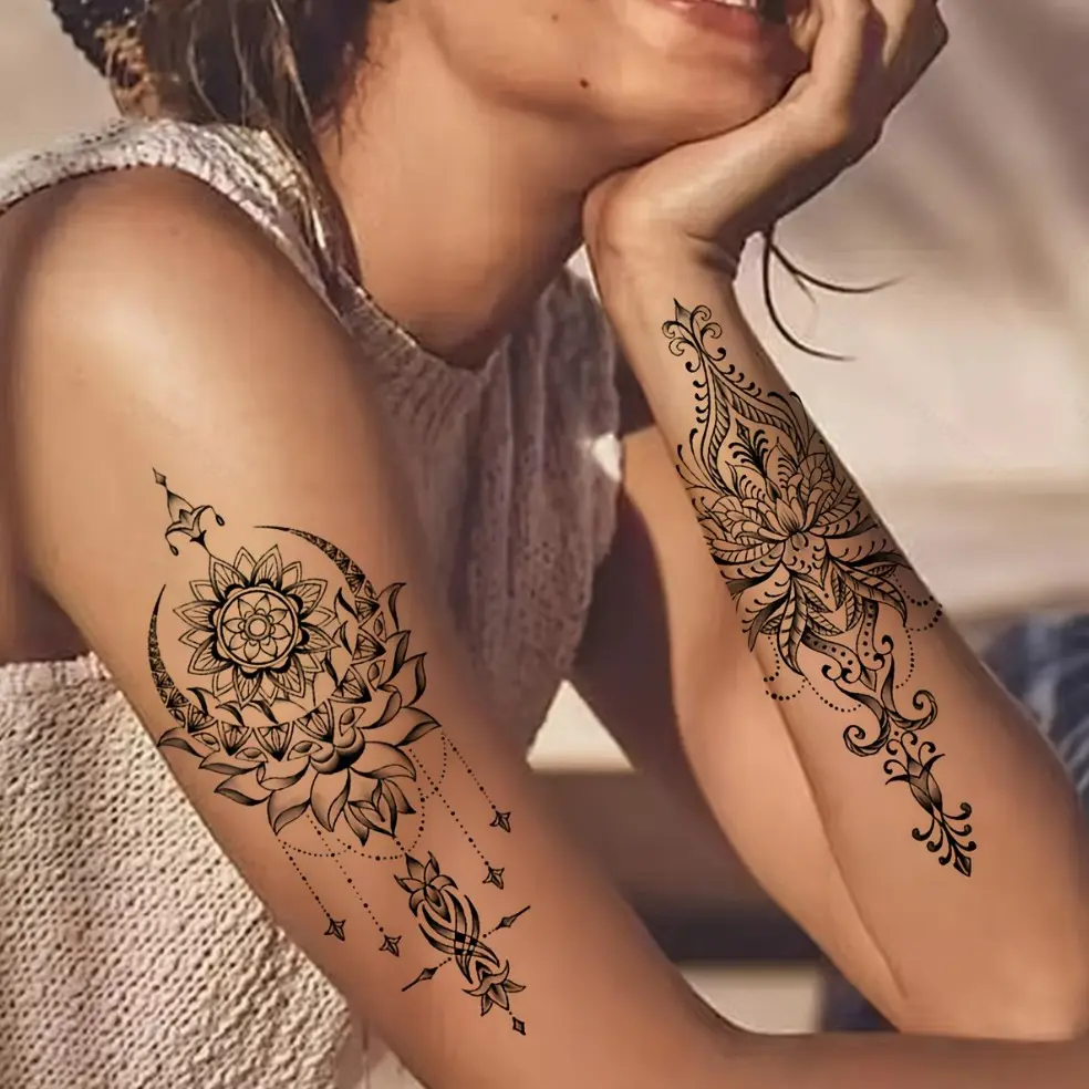 2 Lace Temporary Tattoo Stickers, Waterproof Sweatproof Easy Peel Off, Perfect Gift for Body Art, Tattoos, Lace Patterns, Henna Tattoo Sticker, Ephemeral Tattoos, Temporary Fake Tattoo