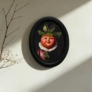 Vintage Oval Wall Decor, Western Wall Art, Strawberry Nobleman Oil Painting Style, Unique Indoor Decoration for Christmas, Halloween, Thanksgiving, Home Decor Products