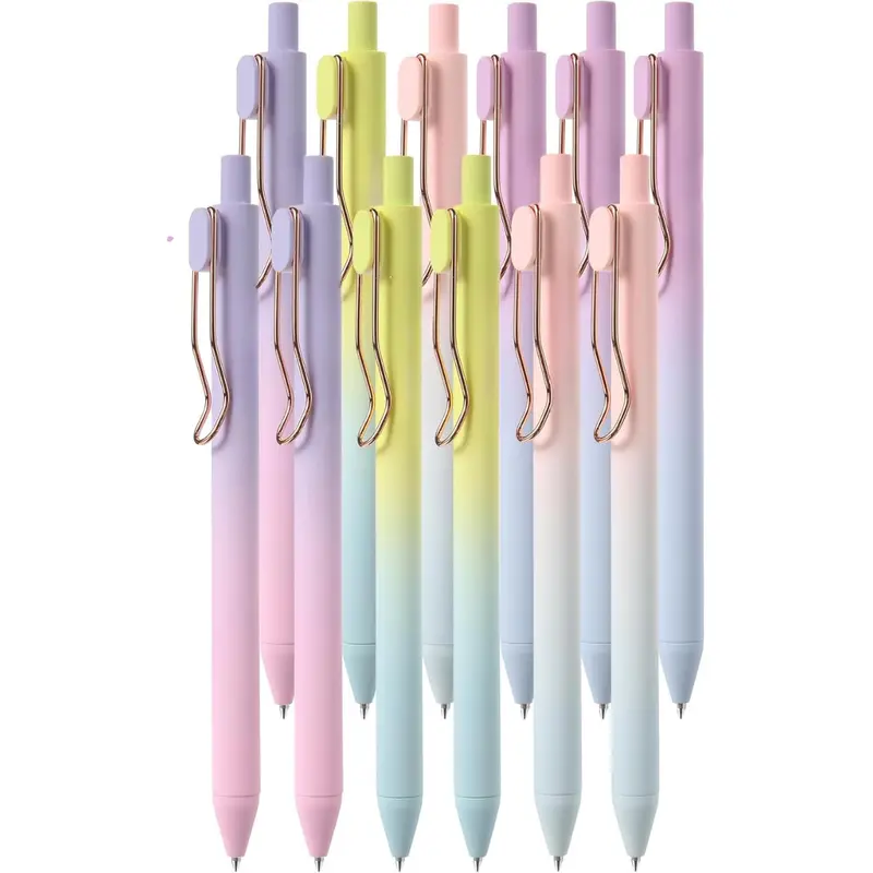 Retractable Gel Pens, 12 Pack, Black Ink Gel Pens Fine Point 0.5mm, Gradient Barrel, Fast Dry, Retractable Pens, Gel Ink Pens, Aesthetic Pens for Journaling Fine Tip Pens