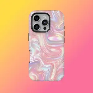 Holographic Swirl Durable Rubber Cellphone Case - Iridescent Marble Aesthetic, Shiny Pastel, Shockproof, Waterproof, Wireless Charging Compatible Protection Casing for iPhone 17-14, 13-11 Mobile Phone Accessory