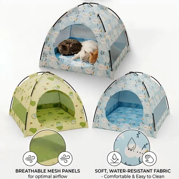 Foldable Cat Tunnel Bed, Multi-House Cat Play Tent, Breathable Pet Hideaway Cave for Indoor Cats, Kitten Playhouse with Multiple Rest Nooks for Sleep & Entertainment