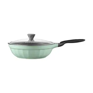 BUYDEEM 30cm Non-Stick Frying Pan Wok, Lightweight Smokeless Upgrade Oil-Gathering Skillet for Frying & Stir-Frying, Sage Green CP102