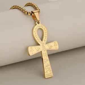 Hip Hop Streetwear Stainless Steel Ankh Cross Pendant Ancient Egyptian Life Symbol