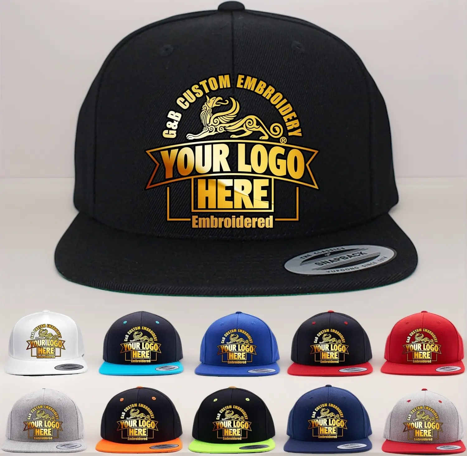 Yupoong Custom Logo Embroidered 6089M Classic Snapback Hat Custom Your Design or Company Logo Embroidery Black Adjustable Snapback Cap for Men Women