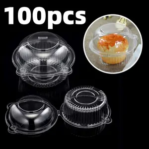 100 Pack Individual Cupcake Containers, Clear Plastic Cupcakes Holders with Dome Lids, Single Cupcake Carriers for Cupcakes, Hot Cocoa Bombs, Muffins, Pastries