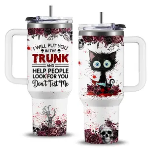 Crazy Cat Tumbler with Lid & Straw, 40 oz Stainless Steel Vacuum Insulated Put You In The Trunk Mug, Funny Gifts for Cat Lover Women Men, Black Kitty Gifts for Birthday Halloween Christmas