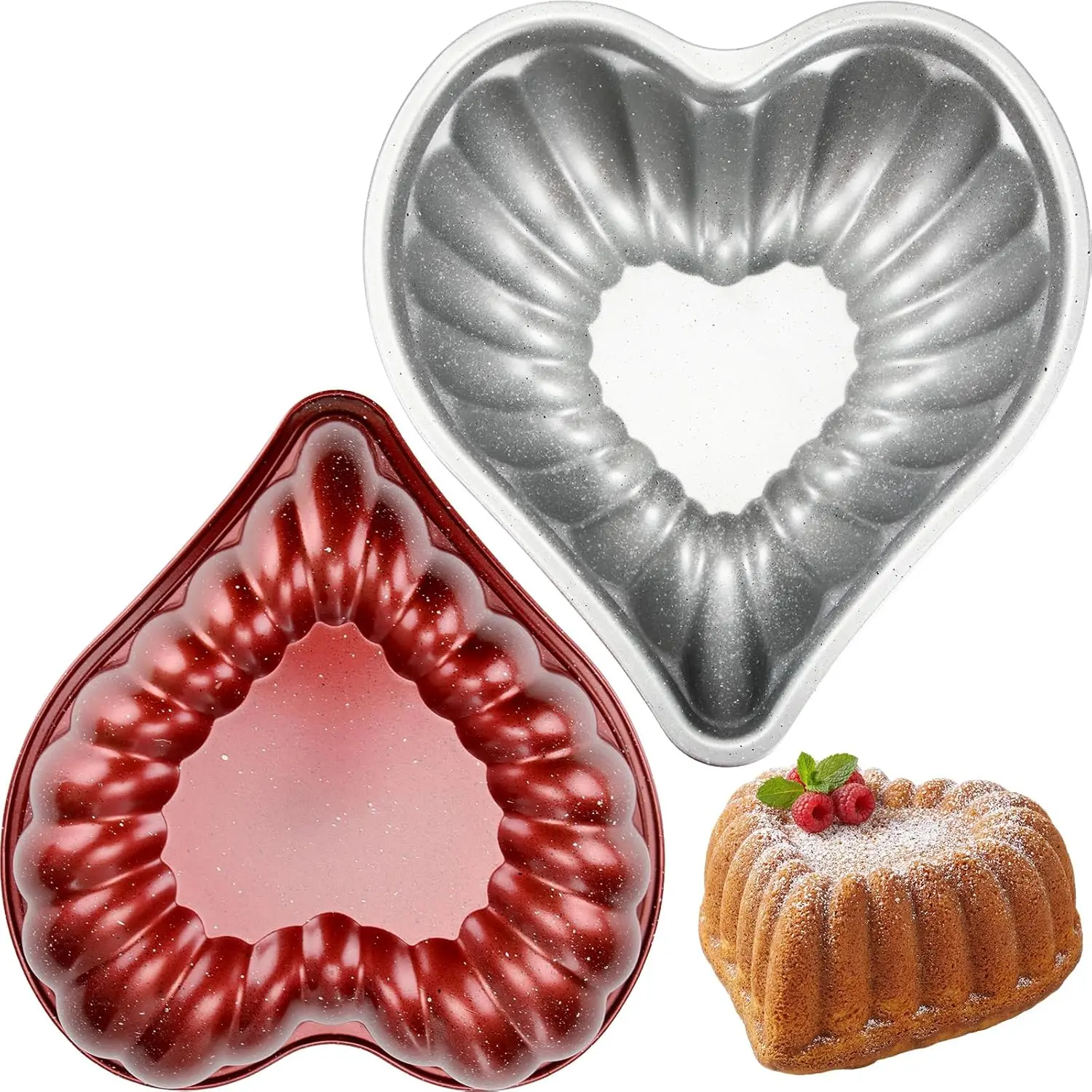 2 Pcs Valentine's Day Heart Shaped Cake Pan 10 Inches Red Heart Cake Pan Non Stick Oven Baking Mold for Valentine's Day Christmas Wedding Birthday Party Family Kitchen Accessories
