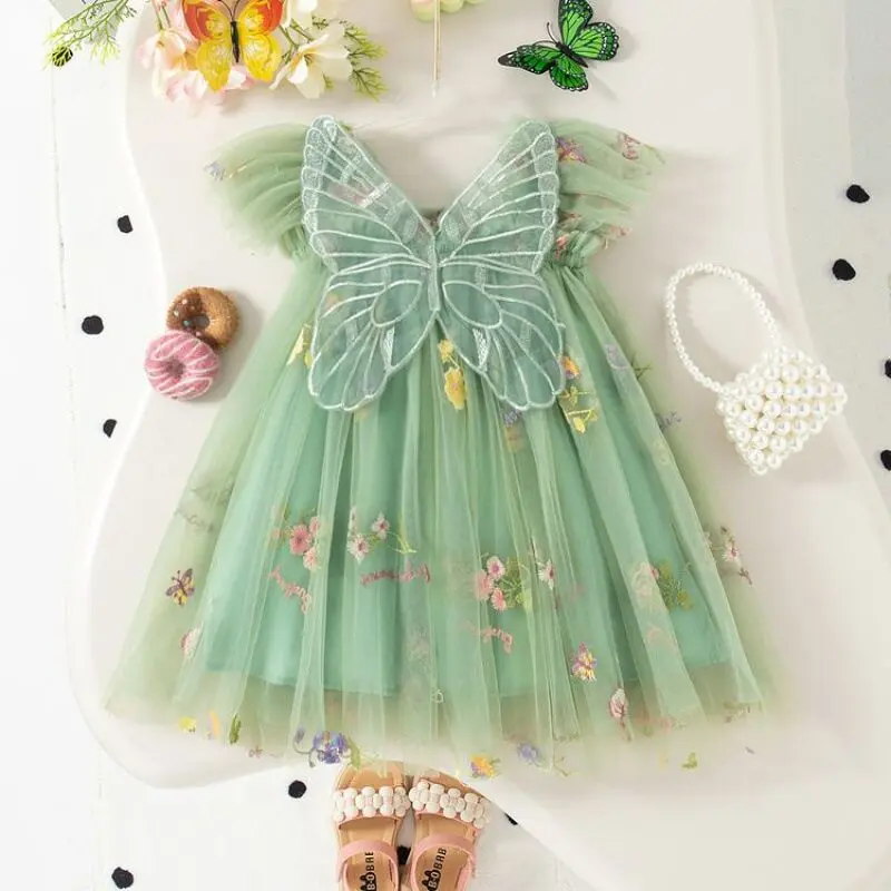 sachin and babi light blue dress 2025 New Summer Dress for Girls Sweet Butterfly Dress Embroidery Flower  Fairy Princess Birthday Mesh Toddler Girl Dress