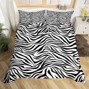 Black White Zebra Skin Bedding Set,Wild Animals Comforter Cover Set Women Room Decor,Zebra Stripes Duvet Cover Breathable Zoo Animal Fur Bedspread Cover (No Comforter)