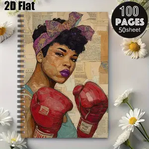 1 Spiral Coil Notebook 5.7x8.26 inch, Durable Binding, Artistic Boxing Girl Design, Perfect for Daily Journaling, Travel Notes, Study Notes, Great Gift for Students, Artists, Birthday, Christmas, Back to School [2D] Flat