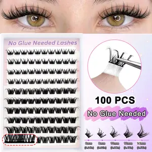 100 Pairs Self-Adhesive False Eyelashes, Mixed Lengths 6-14mm, Voluminous, Curling, Natural, Crossed, Dense, Eye Tail Extension