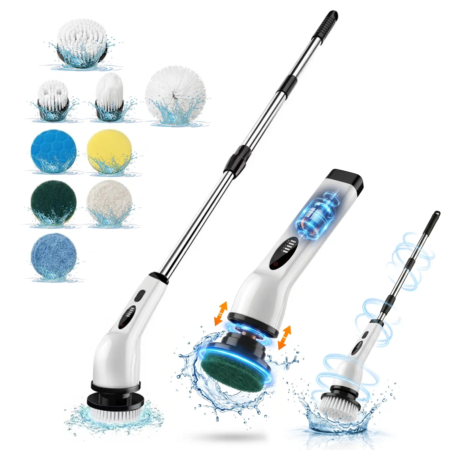 9-in-1 Cordless Electric Spin Scrubber - Extendable Heavy Duty Cleaning Tool with Fastcharging, Multiple Components & Long-Lasting Performance for Bathroom, Floor Cleaning, Kitchen, Spring Cleaning