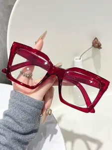 1 Pair Women’s Red Square Frame Fashion Glasses – Stylish Decorative Eyewear for Daily Wear