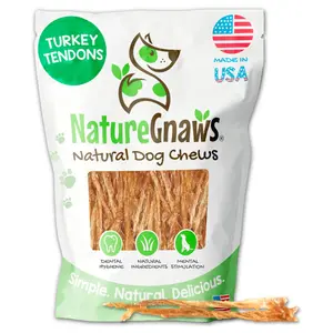 Nature Gnaws USA Turkey Tendons for Dogs 4oz Grain-Free Dental Hygiene Mental Stimulation Treats for Small Medium & Large Breeds