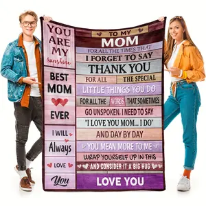 1 Mom'S Blanket Gift, For Mom From Daughter And Son, Mom'S Birthday Gift, I Love You Mom Step Letter Warm And Soft Blanket, Mom'S Blanket Gift Suitable For Birthday, Christmas, Nap, Office, Sofa, Bed, Camping And