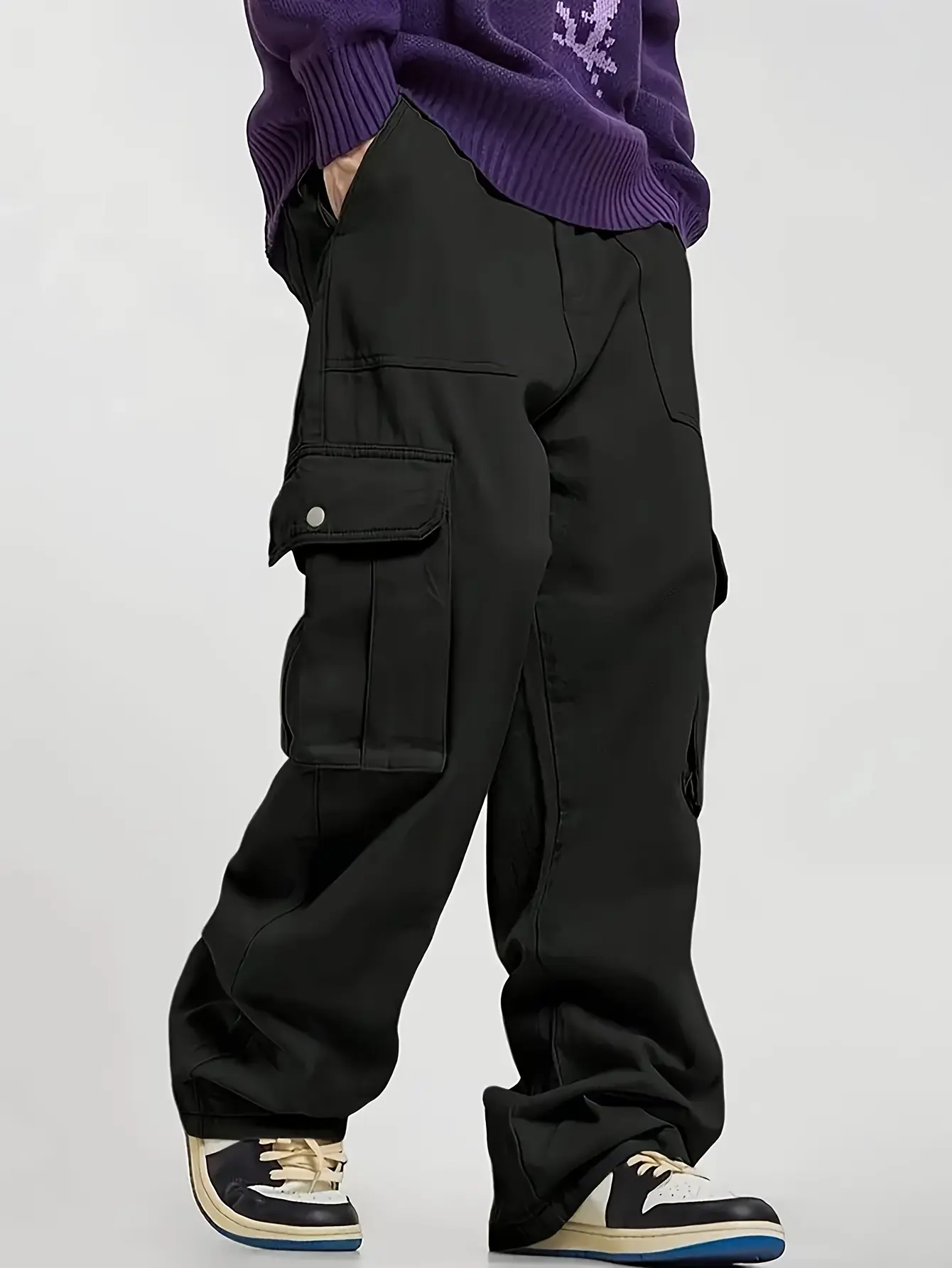American-style multi-pocket cargo pants for men and women, straight-leg with a drapey feel, casual long pants, streetwear brand floor-length pants Beige Fashion Stylish Trouser
