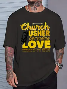 Black-T-Shirt-for-Church-Ushers-Featuring--qtrd- Men's Tee Soft Fabric Trendy Print Summer Essential