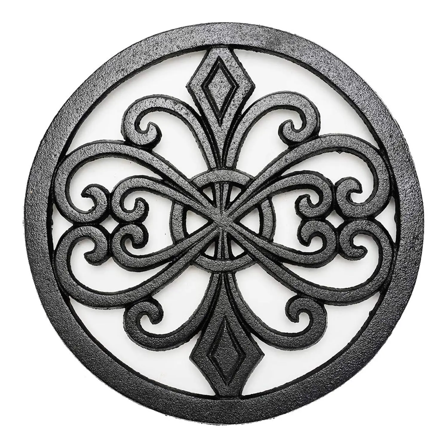 Sungmor 8 in Round Solid Cast Iron Trivet - Heat Resistant Durable Rust-Resistant Trivet for Countertop, Vintage Rustic Black Metal Hot Pot Stand with Drink Coasters for Kitchen & Dining Table