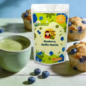 Blueberry Muffin Matcha - Large Size 2025, Organic Vegan Beverage with Natural Blueberry Flavor, 30 Servings per Pouch, Gluten Free, No Artificial Colors or Preservatives
