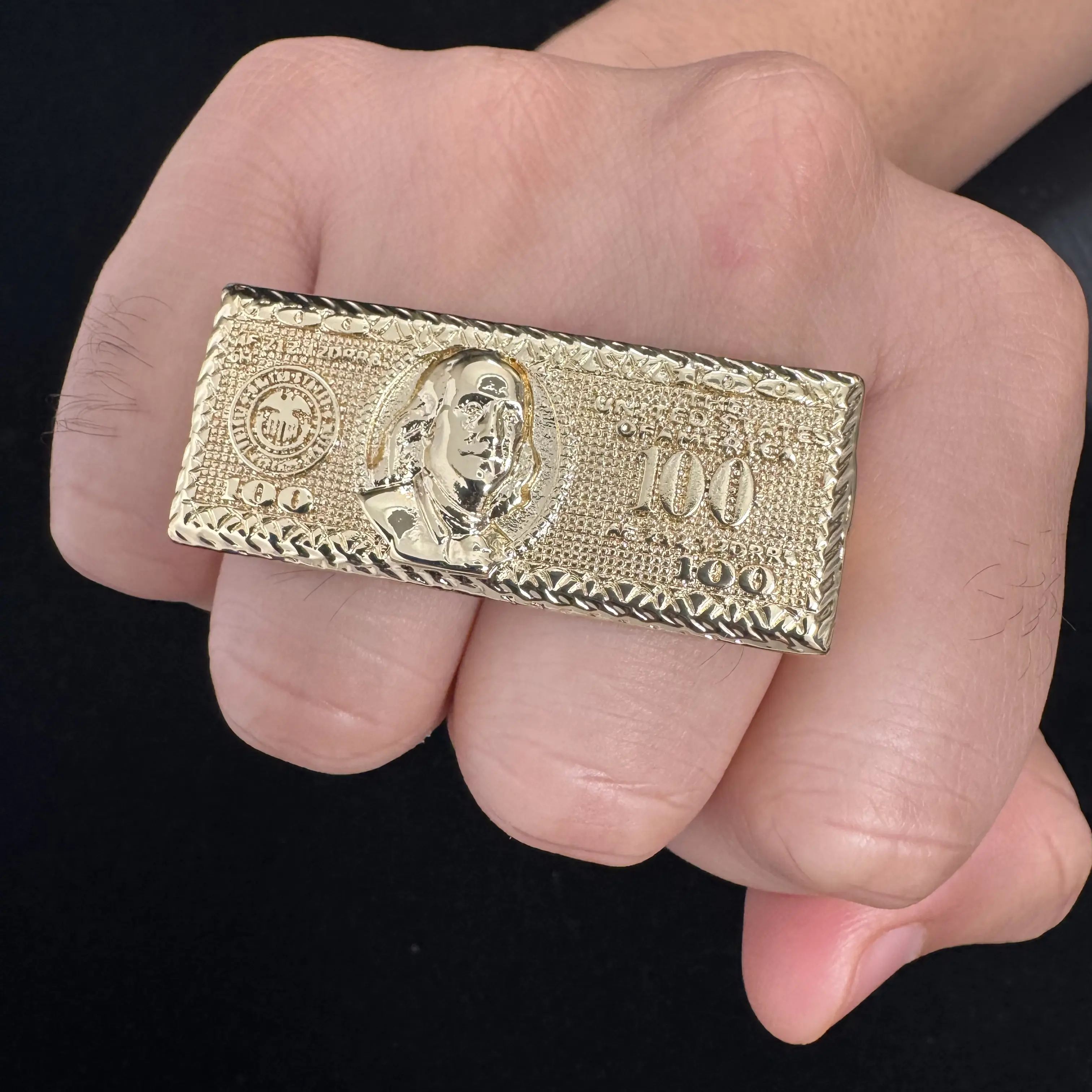 100 Dollar Ring 2 Finger Ring 14k Gold Plated Money Ring Hip Hop Fashion Jewelry Gift