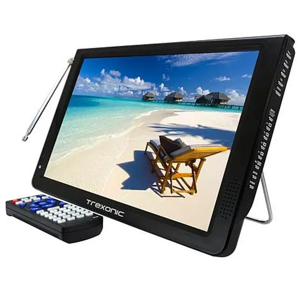 Trexonic Ultra Lightweight Rechargeable Widescreen 12" LED Portable TV with HDMI, SD, MMC, USB, VGA,