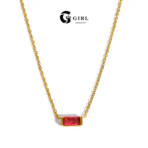 GGIRL 18k Gold Plated 12 Month Birthstone Necklace Minimalist-Dainty Charm Baguette Pendant Necklace Inlaid Colourful Artificial Zircon Vintage Stack-Layered Elegant Jewelry Personalized Gift for Her/Girl/Mum