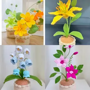 Crochet rose bell orchid potted plant flower gift, handmade tung flower gift for birthday, anniversary, office decor, home decor, valentine's day gift for her