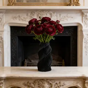 Matte Black Twist Plastic Vase for Home Decor, Nordic Minimalist Ins Style Modern Tabletop Flower Vase, Lightweight Durable Ripple Ribbed Design Centerpiece for Artificial Flowers, Fresh Bouquets, Living Room, Bedroom, Office, Shelf, Entryway, Housewarmin