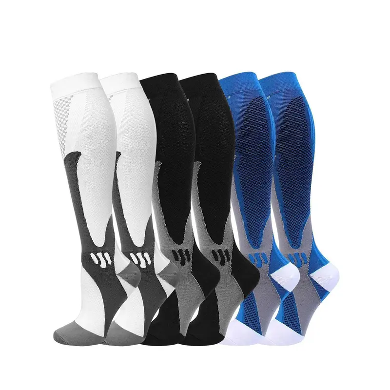 Adults' Wide Calf Graduated Compression Socks (20-30 mmHg) - Copper-Infused Nylon, All-Season Breathable, Cushioned Track Running Socks (3 Pairs) for Workouts, Maintaining Joint Stability, Cooler When Temperature Rises