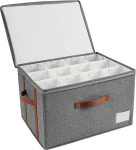 Stemware Storage Cases, Glass Storage Box,with Dividers, Holds 12 Red or White  Glasses, Durable Glassware Storage Containers for  or Stemware(Grey red, Stemware storage cases)