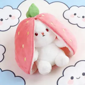 Strawberry Carrot Bunny Plush Pillow - Dual - Design Kawaii Cosplay Accessory! Soft, huggable, and decorative. Ideal Easter or Valentine's Gift for Teens & Adults. Trendy, versatile, and gift - worthy.