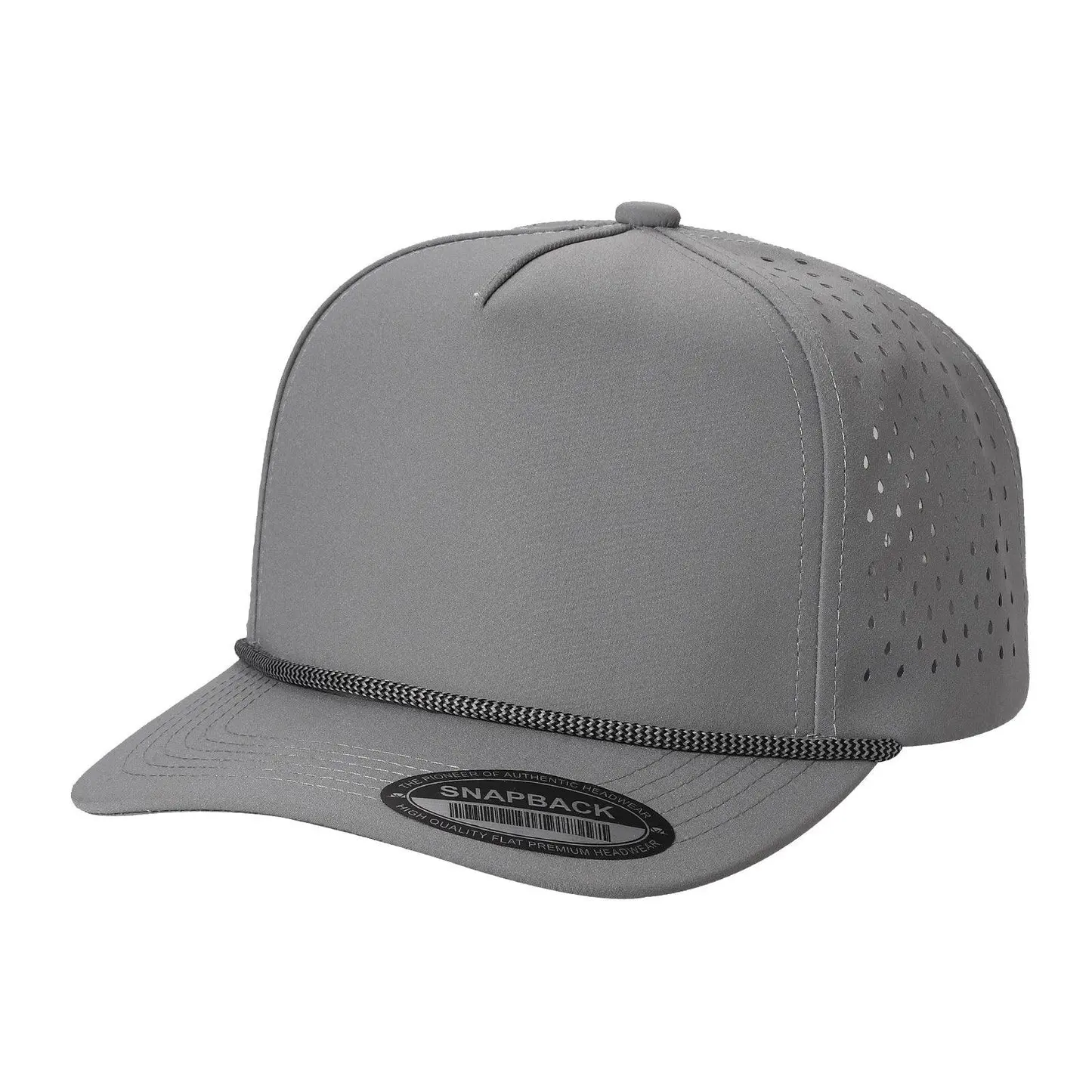 Snapback Hat With Braided Decorative Rope Laser Perforated Side Vents Water Resistant Quick Dry Performance Blank Baseball Cap Custom Embroidery Hat For Golf Fishing Running Outdoor Sports Men Women