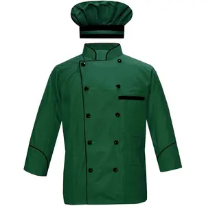 Men's Chef Jacket Full Sleeve Multi Color Chef Coat in Black Piping With Free Chef Cap