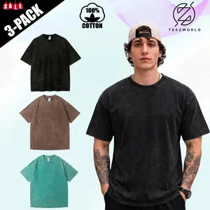3-Pack Hip Hop Oversized T Shirts Acid Wash Vintage Heavyweight Cotton Distressed Harajuku Washed Tees Baggy Gym Workout Fitness Running Tops Unisex Retro Streetwear Breathable Summer Short Sleeve Set