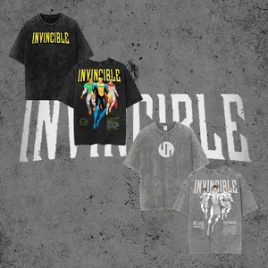 Invincible C.O.P. vs Viltrumites Graphic Oversized Acid Washed T-Shirt Black