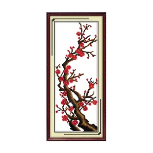Plum Blossom Cross Stitch Kit 26.55X53.34 cm Counted Embroidery DIY Craft Traditional Chinese Floral Wall Art for Living Room Holiday Gift