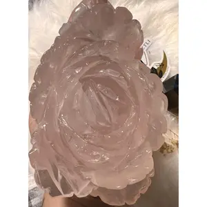 Large Rose Quartz Rose Carving: Blooming Love