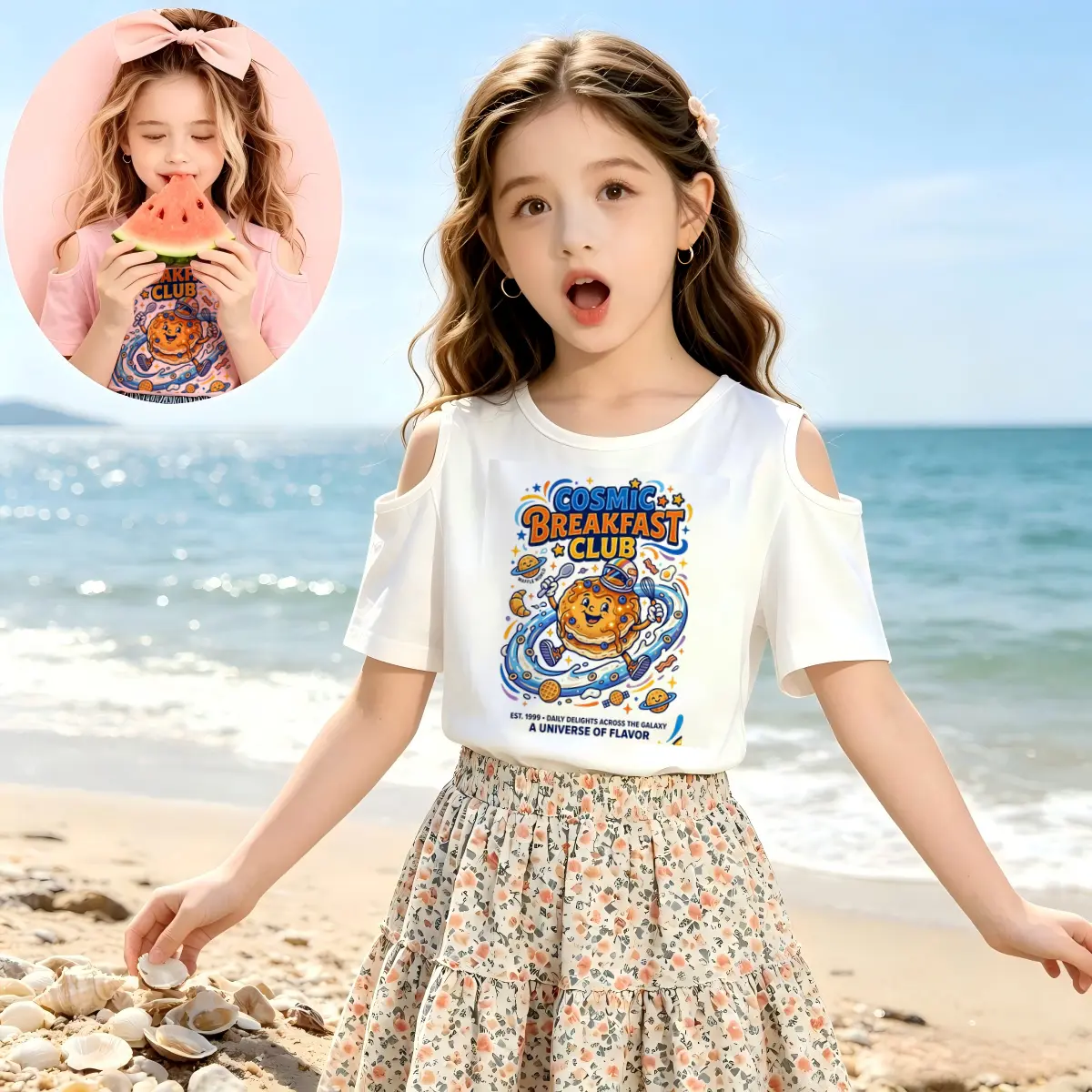 Toddlers' Ultra-Soft Breathable Cotton Relaxed Fit Tee - Cartoon Print, Round Neck, Short Half Sleeves, Pre-Shrunken, Durable Everyday Clothes, Machine Washable