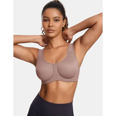 SYROKAN Outside Underwire Unlined Seamless Sports Bra for Women Moisture Wicking Adjustable Straps for Large Busts